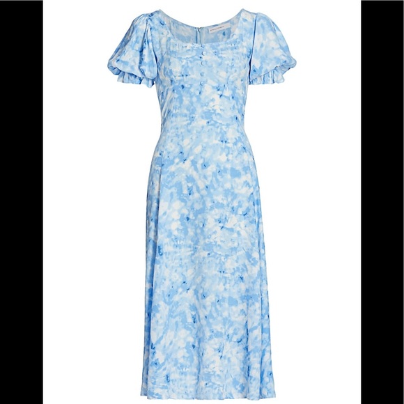 knee length dresses for ladies Blue Ditsy Floral Puff Sleeve Empire Waist Maxi Dress Medium